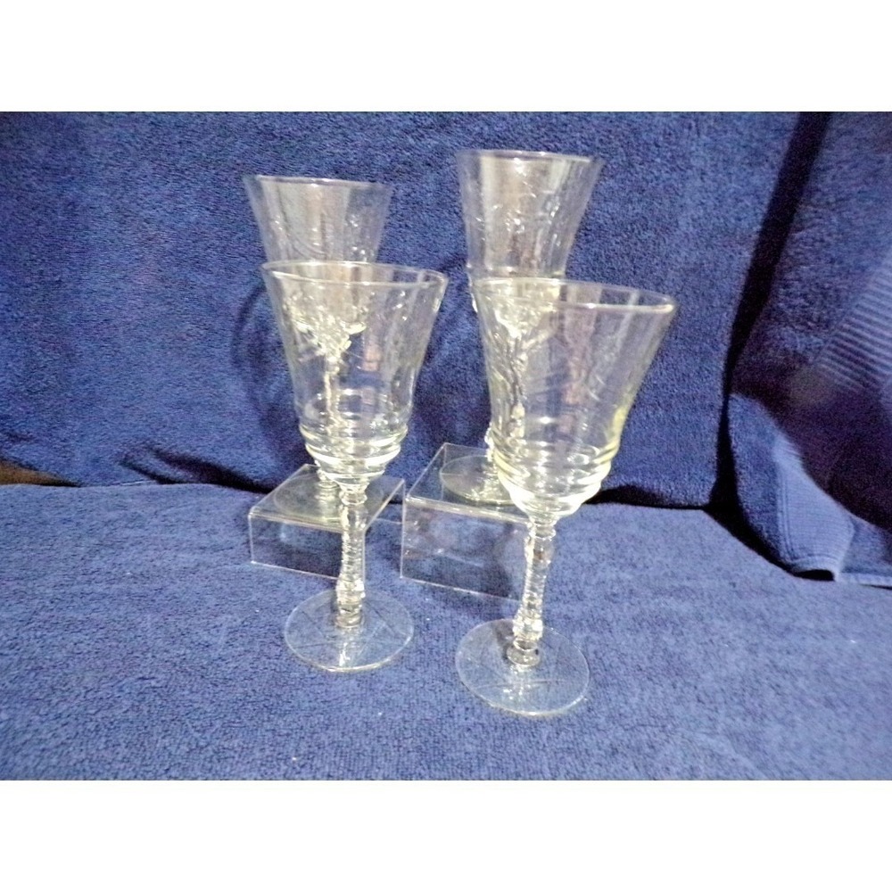 Vintage Libbey Rock Sharpe Etched Water Goblets Artic Rose Dover Set of 4